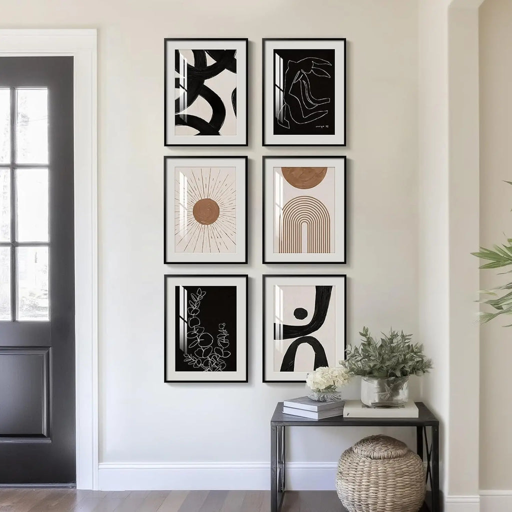 Set of 6 Boho Geometric Brown Wall Art