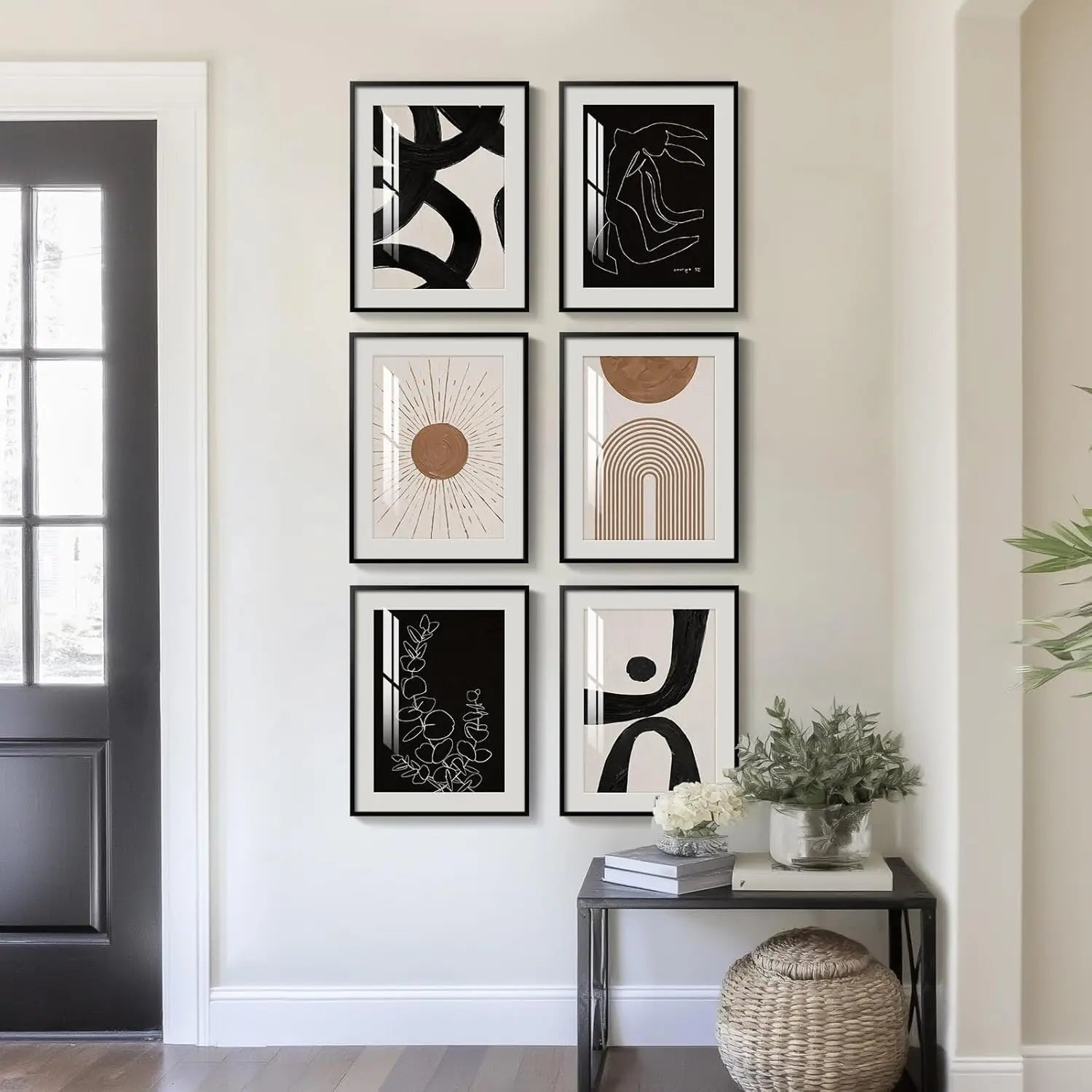 Set of 6 Boho Geometric Brown Wall Art