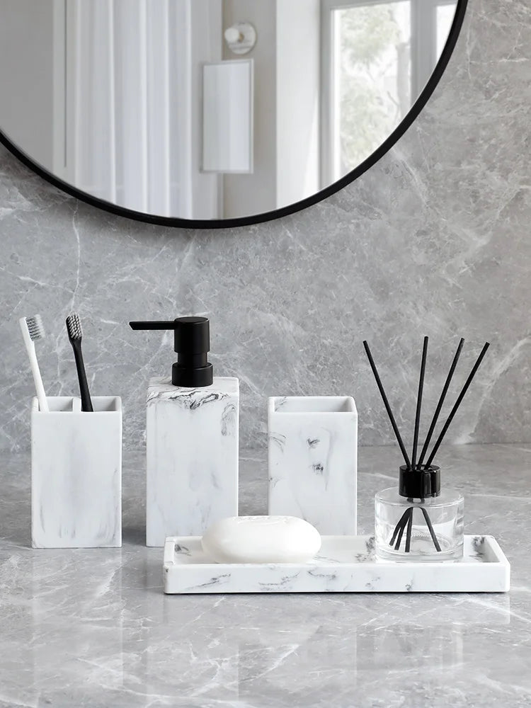 Marble-Pattern Bathroom Set