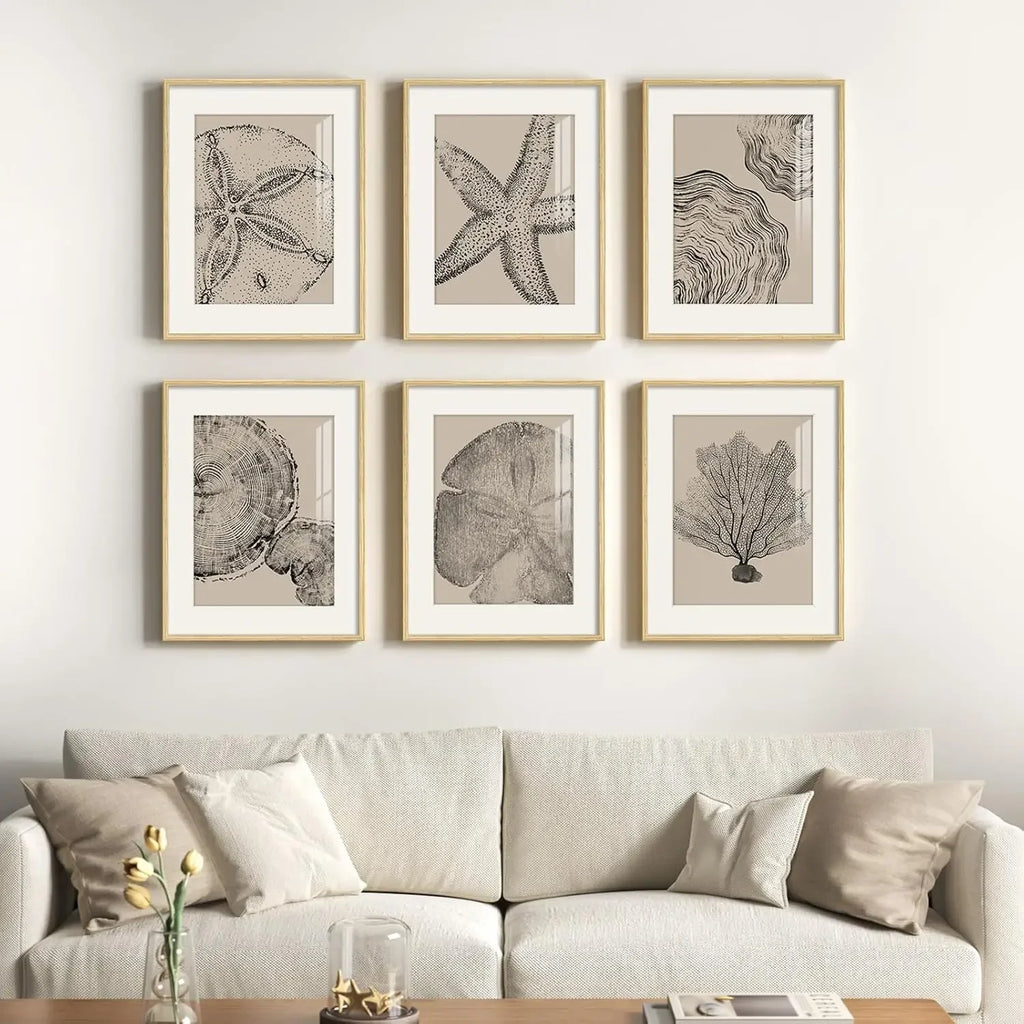 Set of 6 Boho Geometric Brown Wall Art