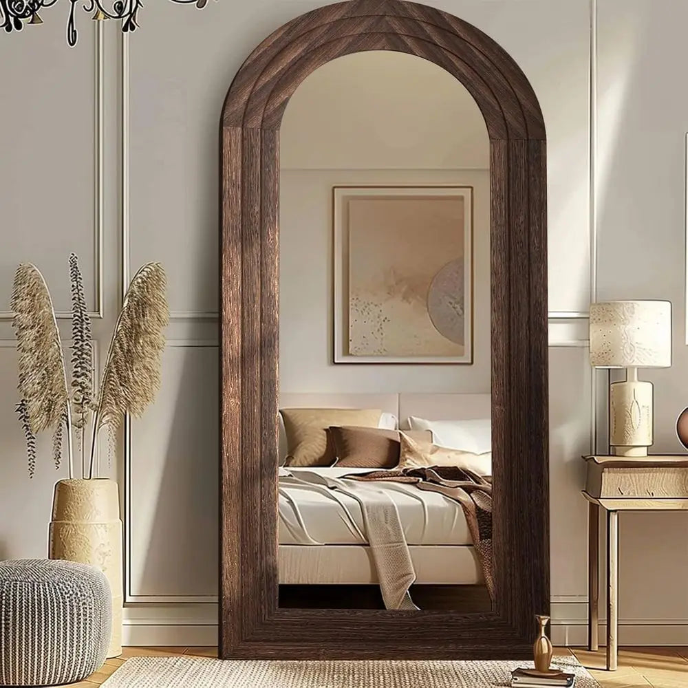 Arched Brown Full-Length Wall Mirror