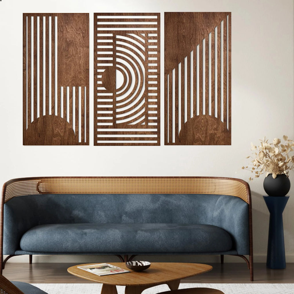 Set of 3 Boho Geometric Wood Wall Art