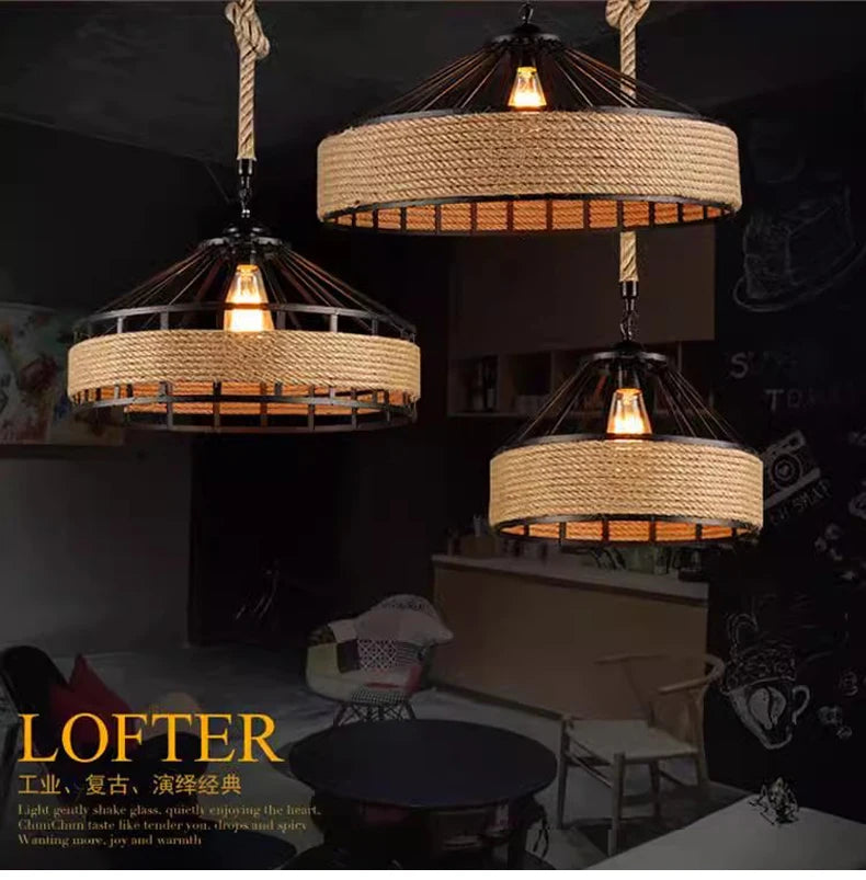 Retro Hemp Rope Pendant Chandelier