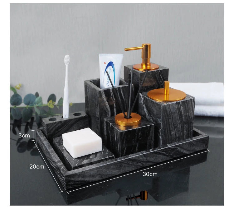 Black Marble Bath Accessory Set