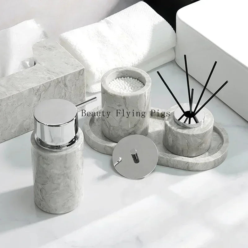 Marble Bathroom Accessory Set