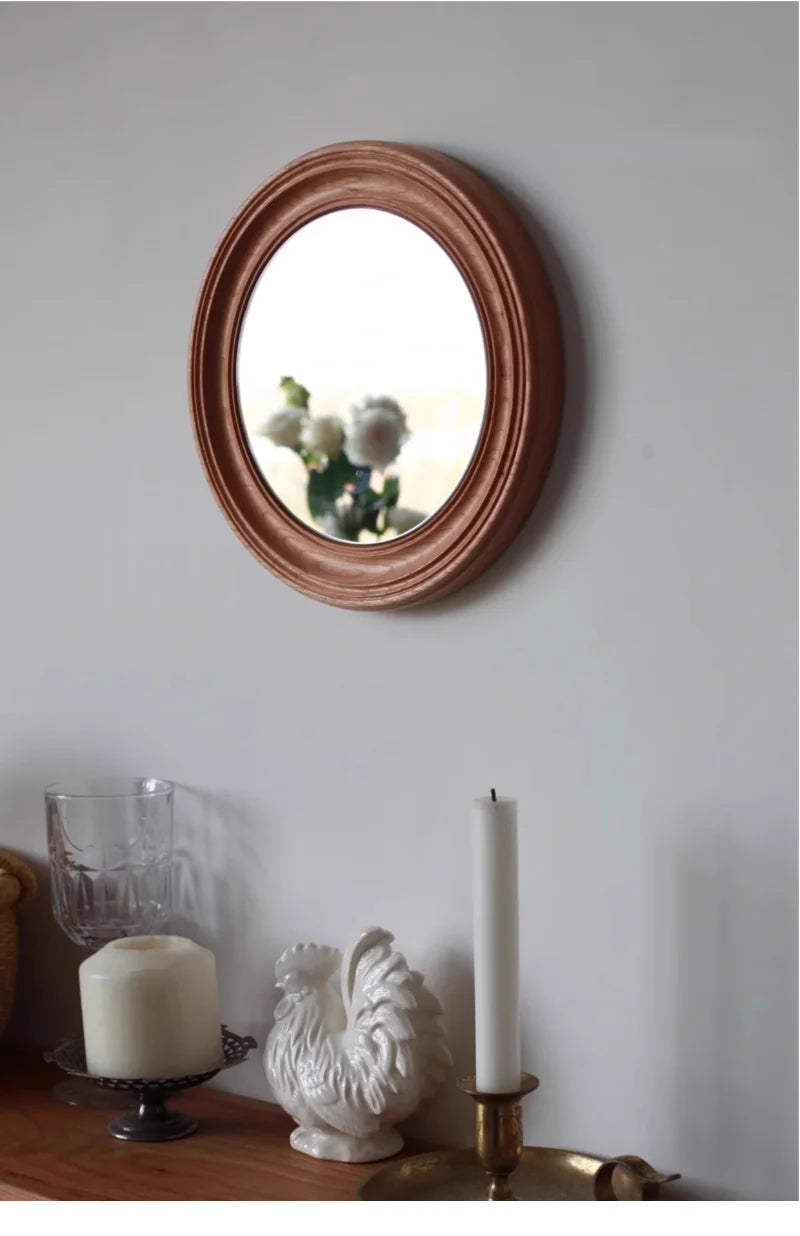 Rustic Round Walnut Wall Mirror
