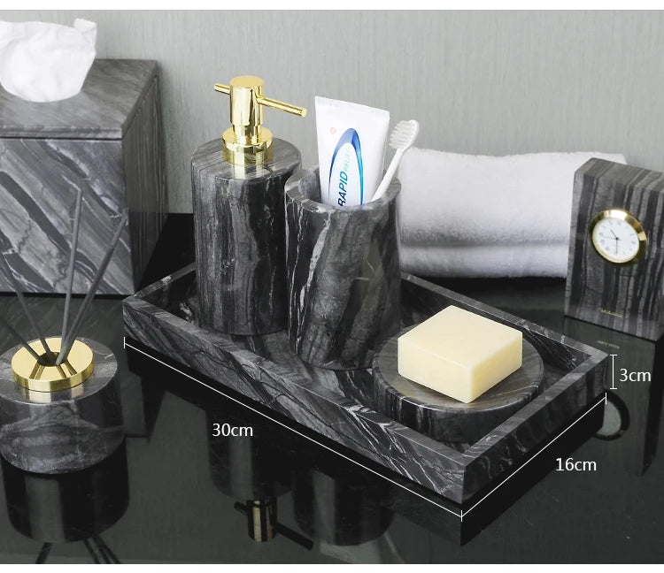 Black Marble Bath Accessory Set