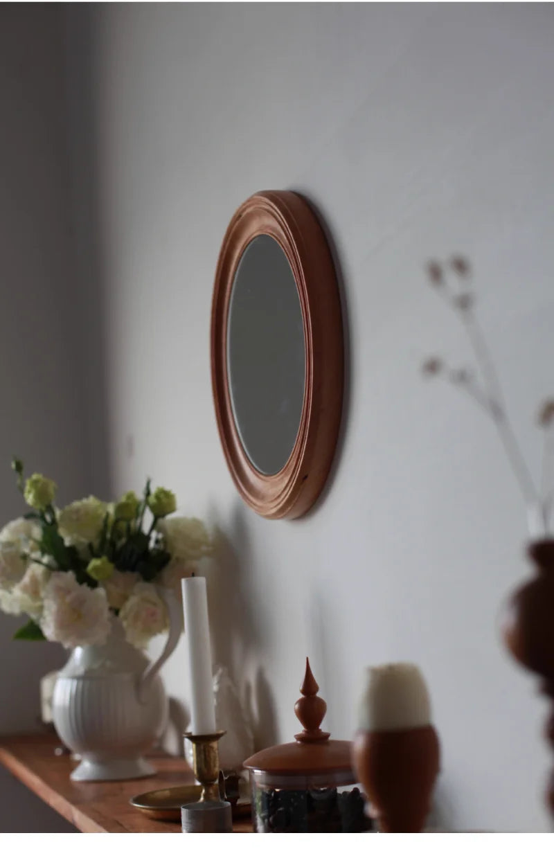 Rustic Round Walnut Wall Mirror