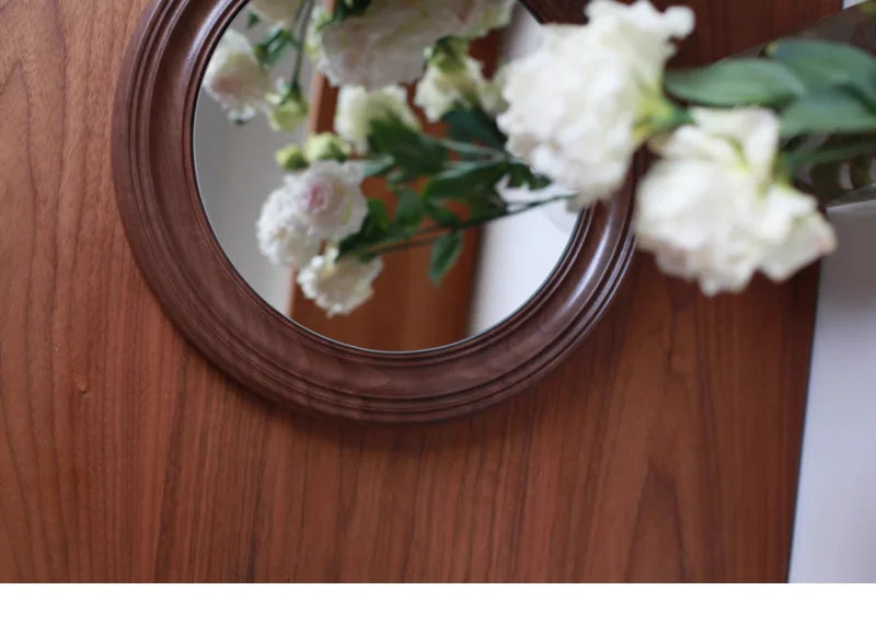 Rustic Round Walnut Wall Mirror