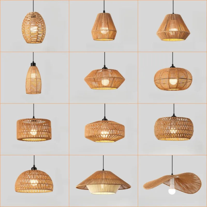 Retro Rattan Pendant Chandelier
