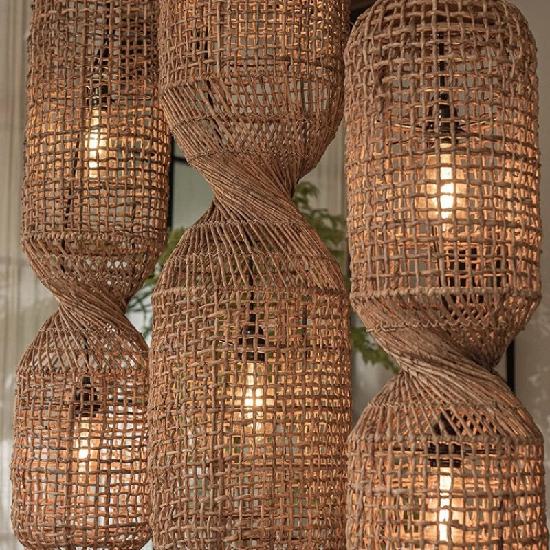 Vintage Rattan Pendant Chandelier