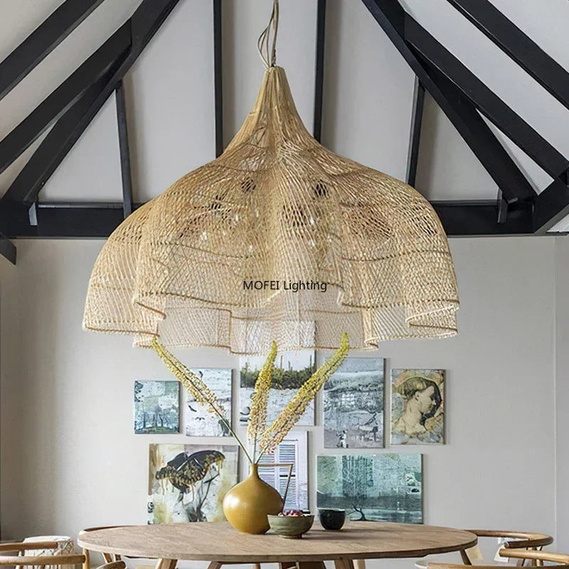 Wabi-Sabi Rattan Pendant Chandelier