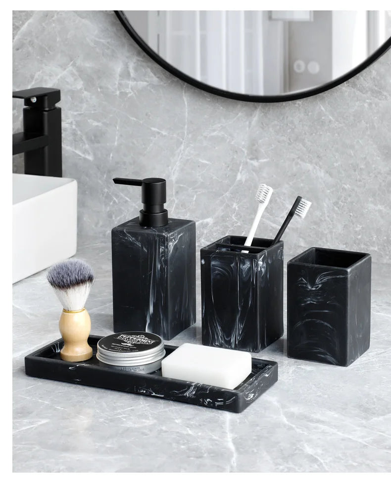 Marble-Pattern Bathroom Set