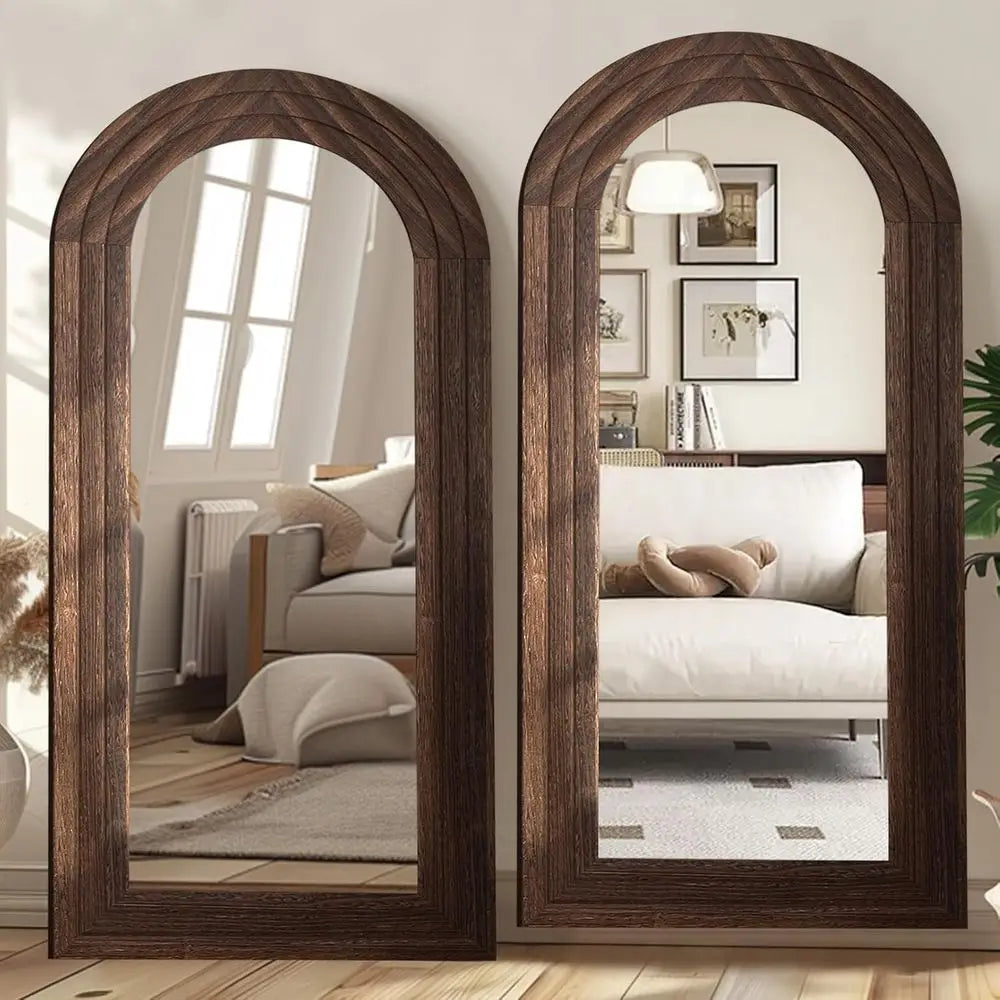 Arched Brown Full-Length Wall Mirror