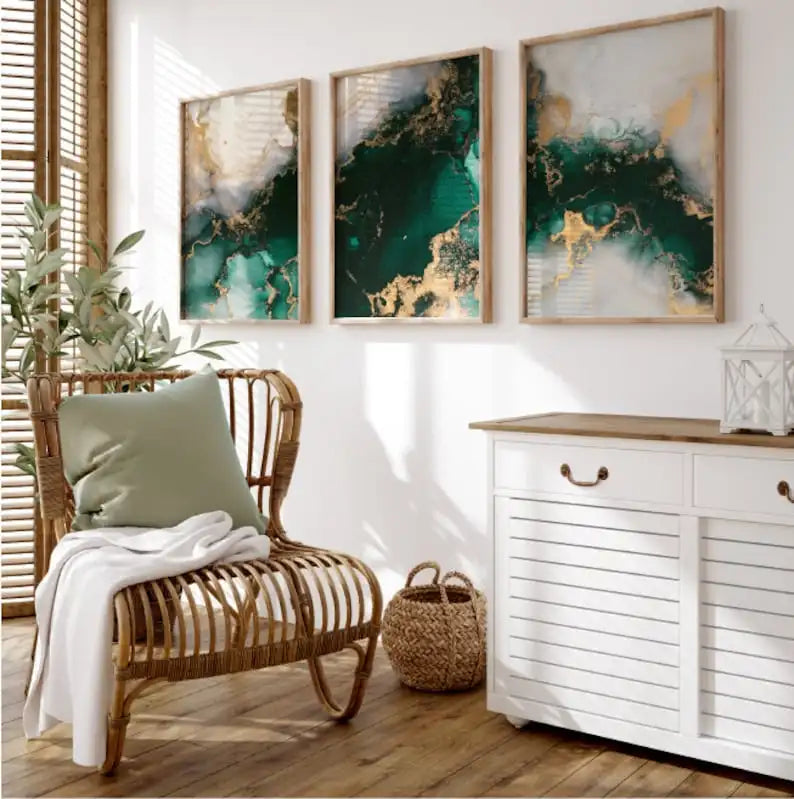 Set of 3 Minimalist Geometric Gold Canvas Wall Art