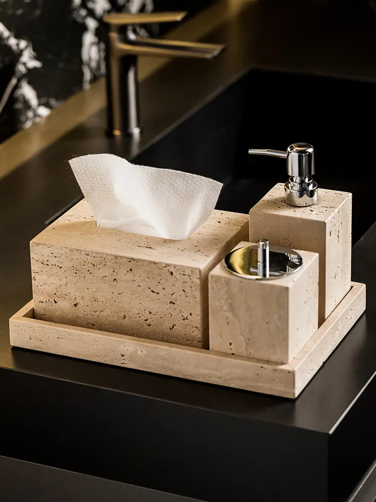 Wabi-Sabi Travertine Bath Set