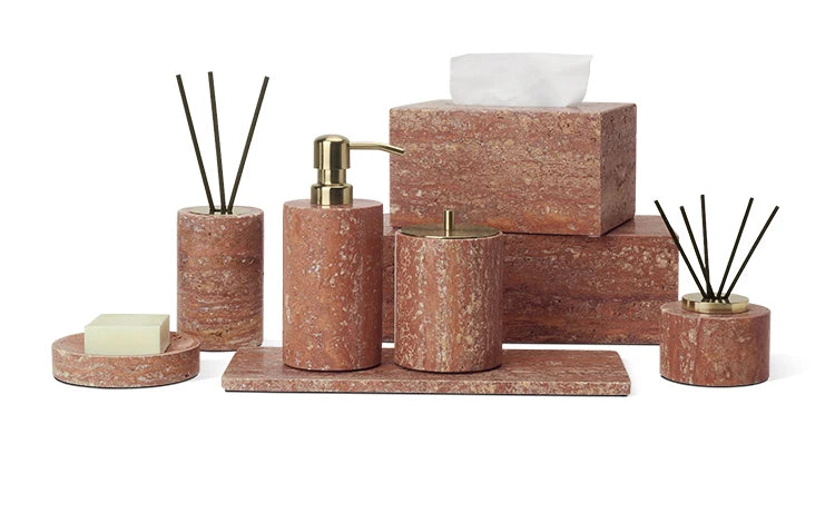Red Travertine Bath Set