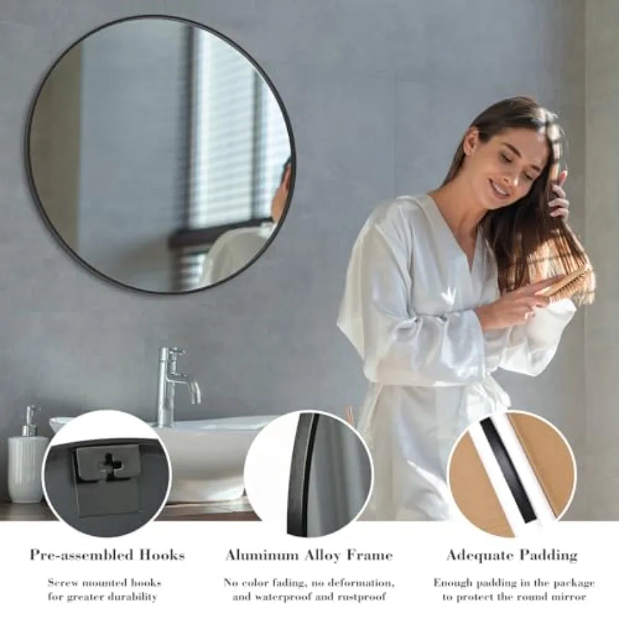 Round Metal-Framed Wall Mirror