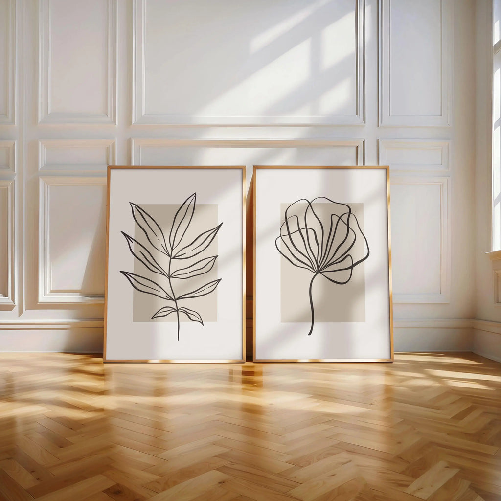 Set of 2 Modern Rectangular Beige Canvas Wall Art