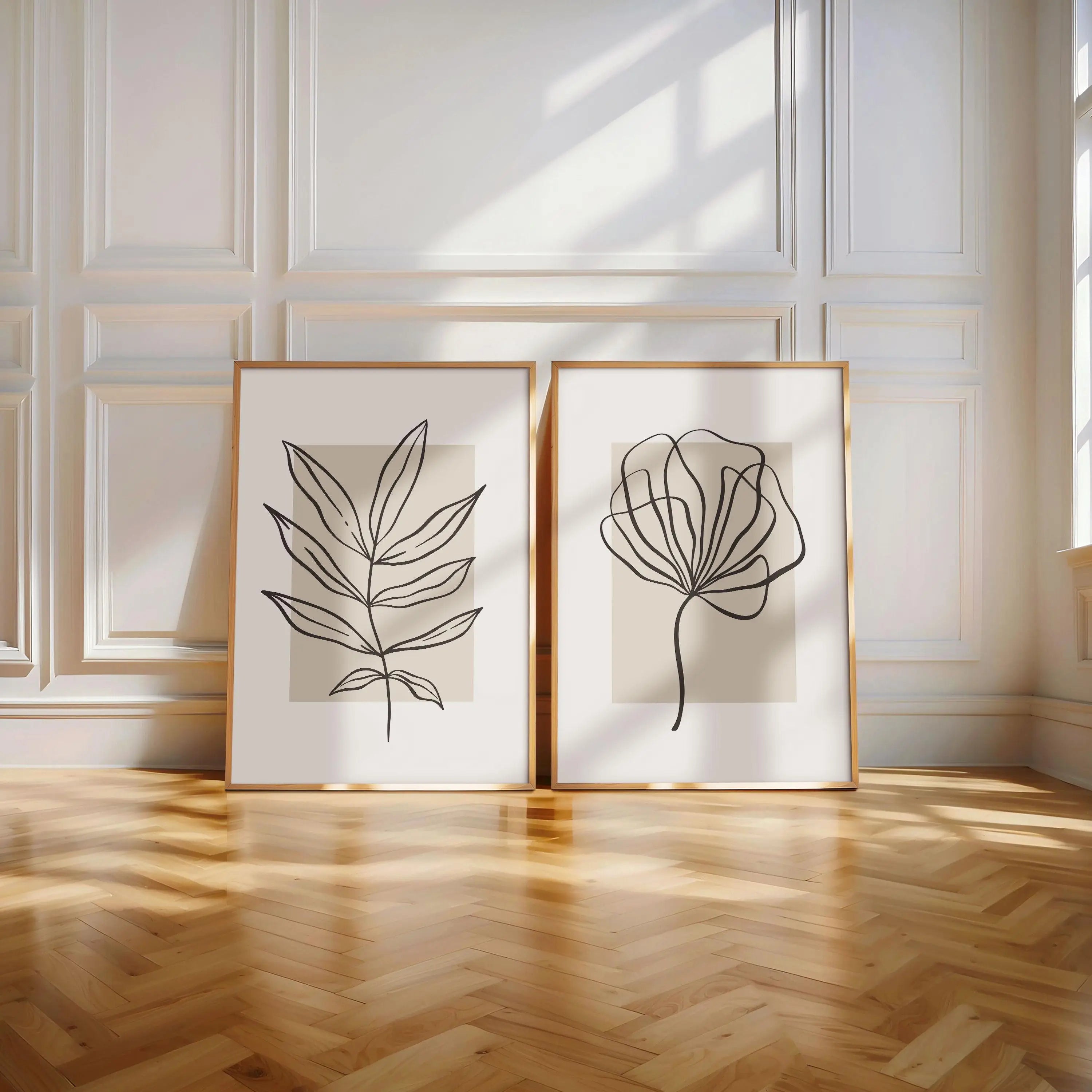 Set of 2 Modern Rectangular Beige Canvas Wall Art