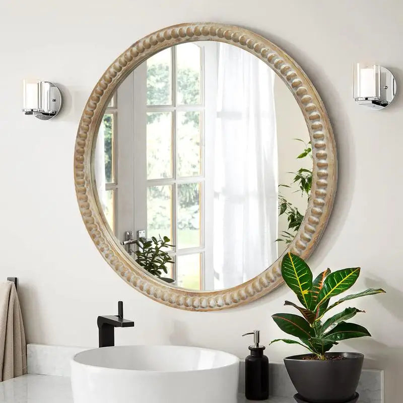 Farmhouse Round Natural Wall Mirror