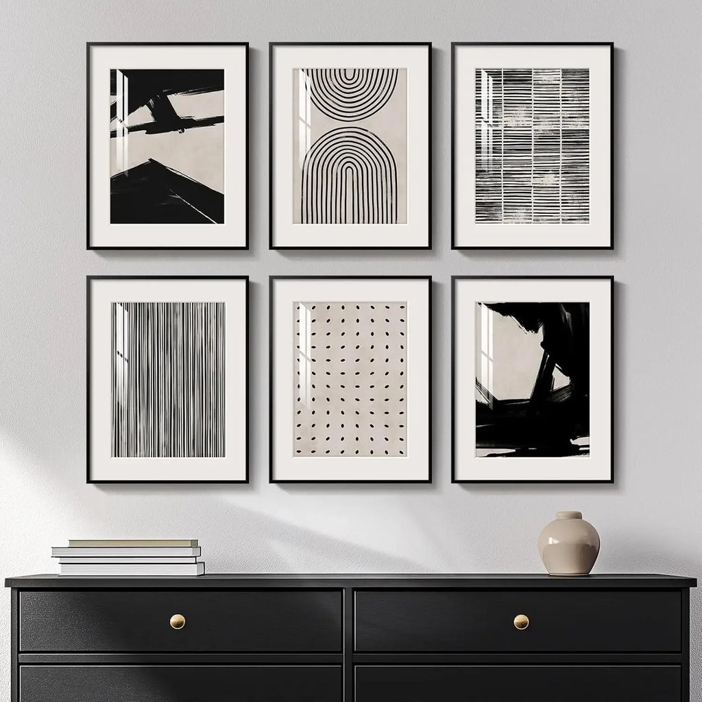 Set of 6 Boho Geometric Brown Wall Art