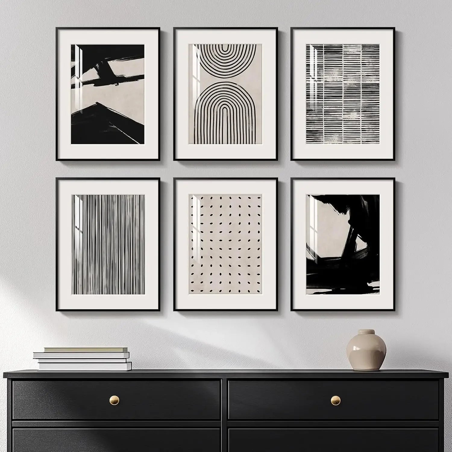 Set of 6 Boho Geometric Brown Wall Art