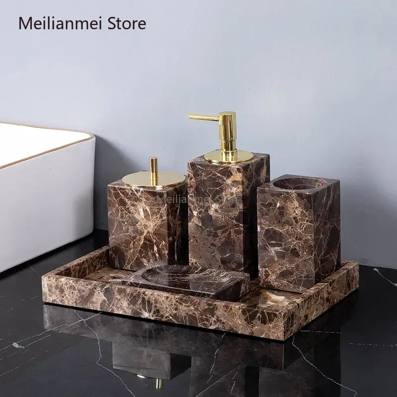 Dark Brown Marble Bath Set