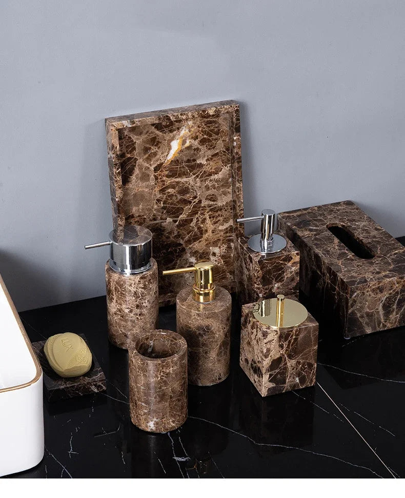 Dark Brown Marble Bath Set