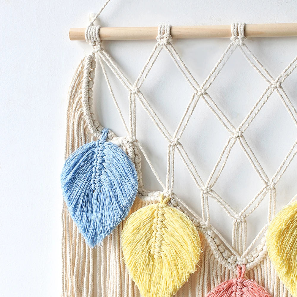 Beaded Leaf Macrame Hanging