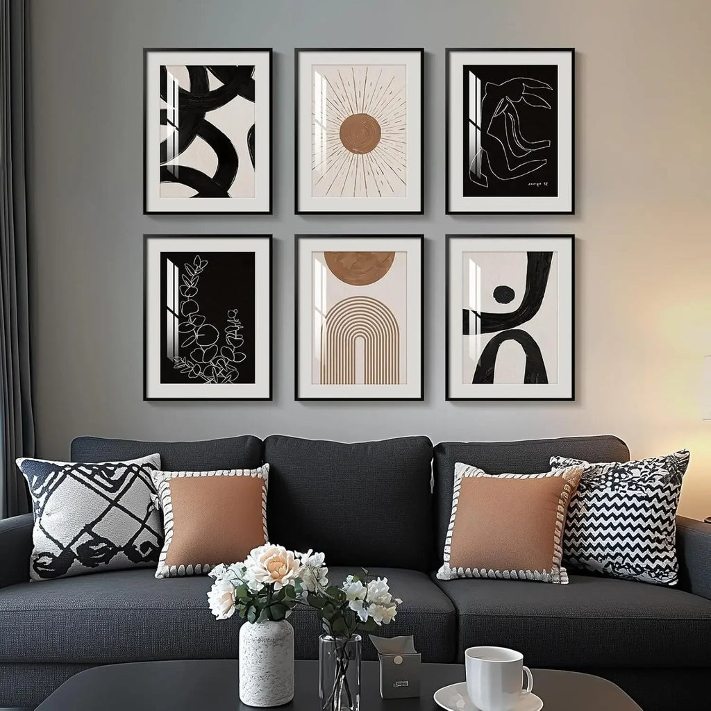 Set of 6 Boho Geometric Brown Wall Art