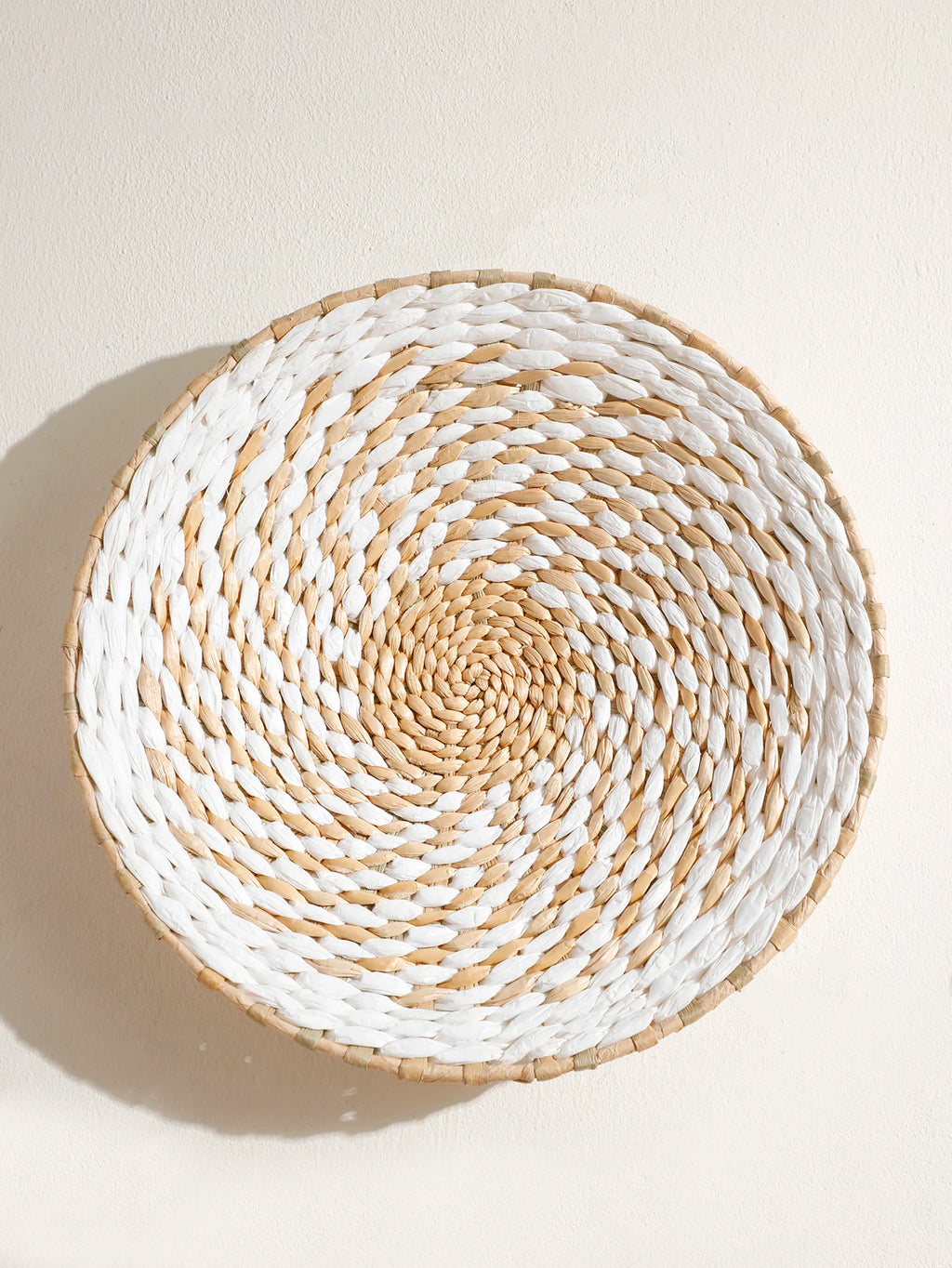 Boho Round Beige Woven Wall Basket
