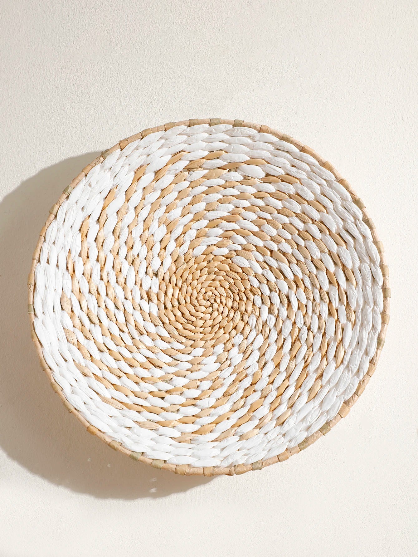 Boho Round Beige Woven Wall Basket