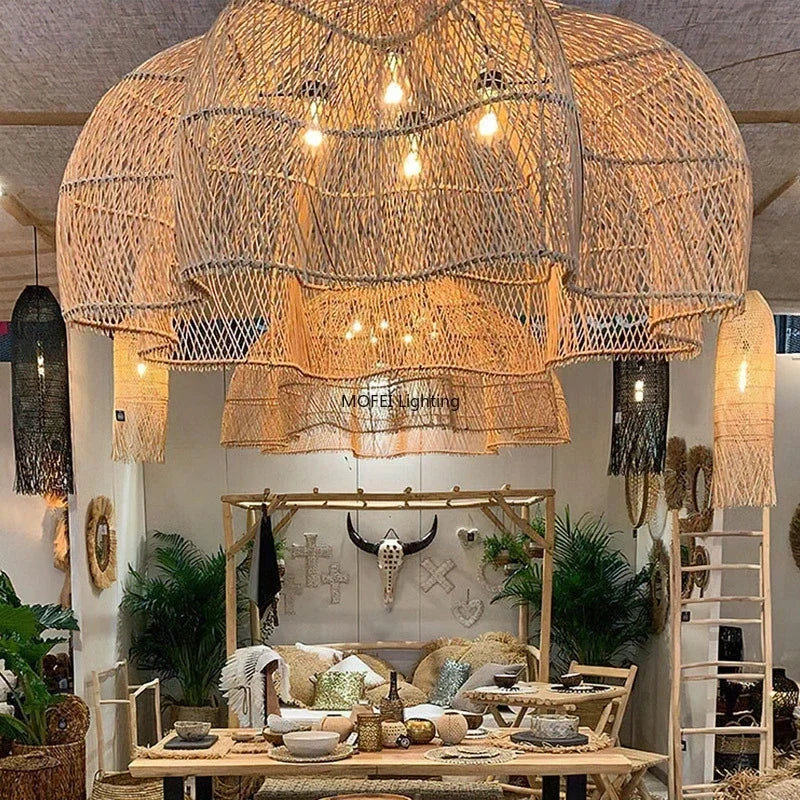 Wabi-Sabi Rattan Pendant Chandelier