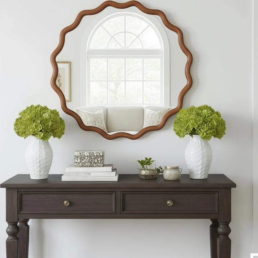 Round Brown Wall Mirror