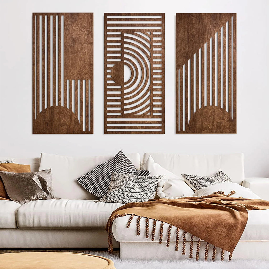 Set of 3 Boho Geometric Wood Wall Art
