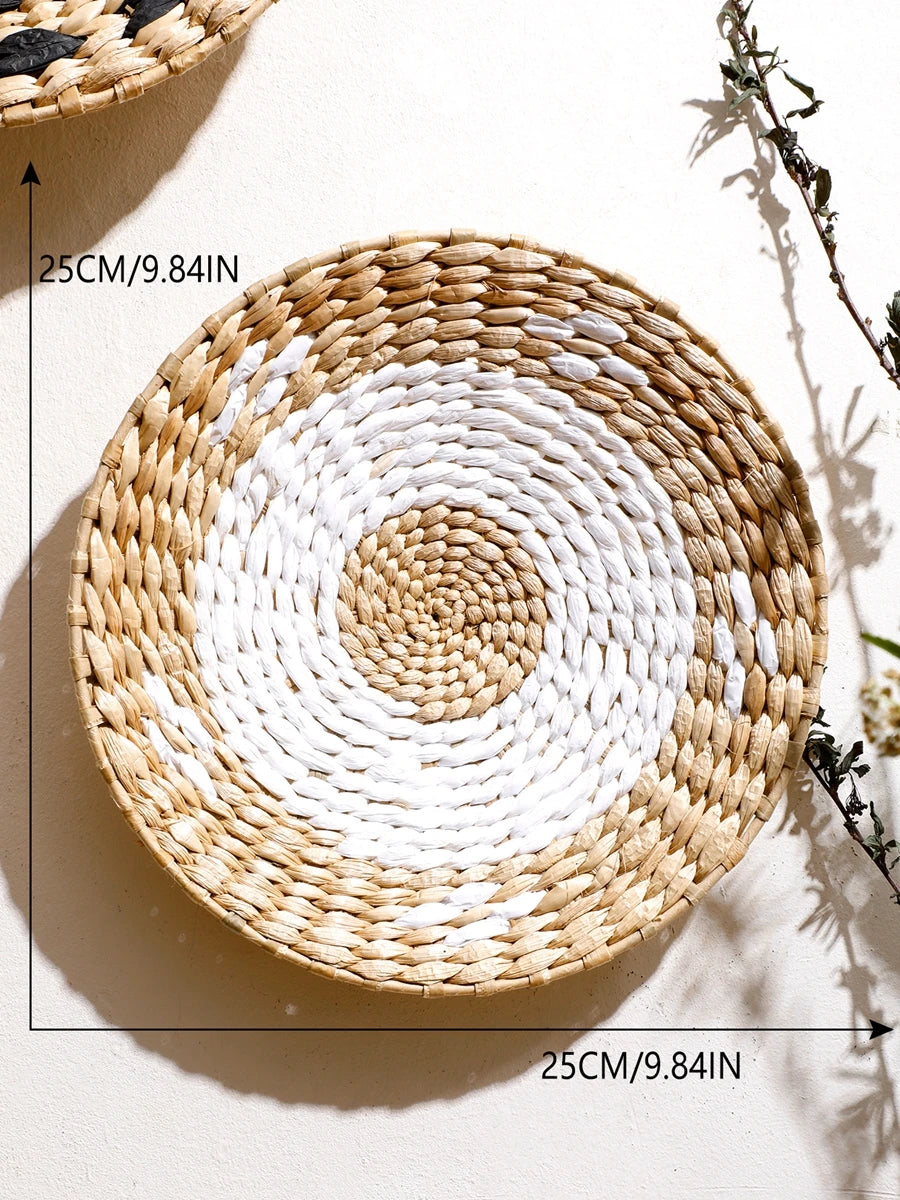 Boho Round Beige Woven Wall Basket