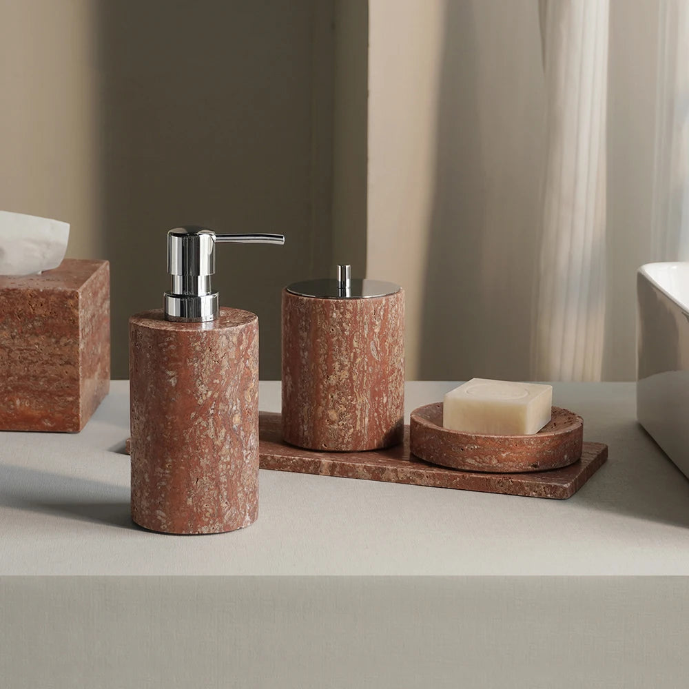 Red Travertine Bath Set