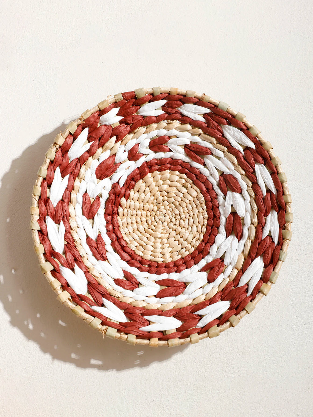 Boho Round Beige Woven Wall Basket