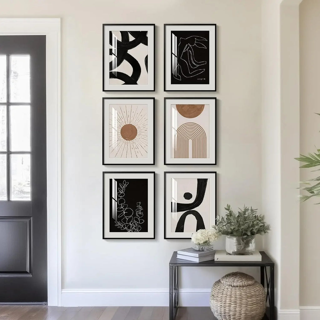 Set of 6 Boho Geometric Brown Wall Art