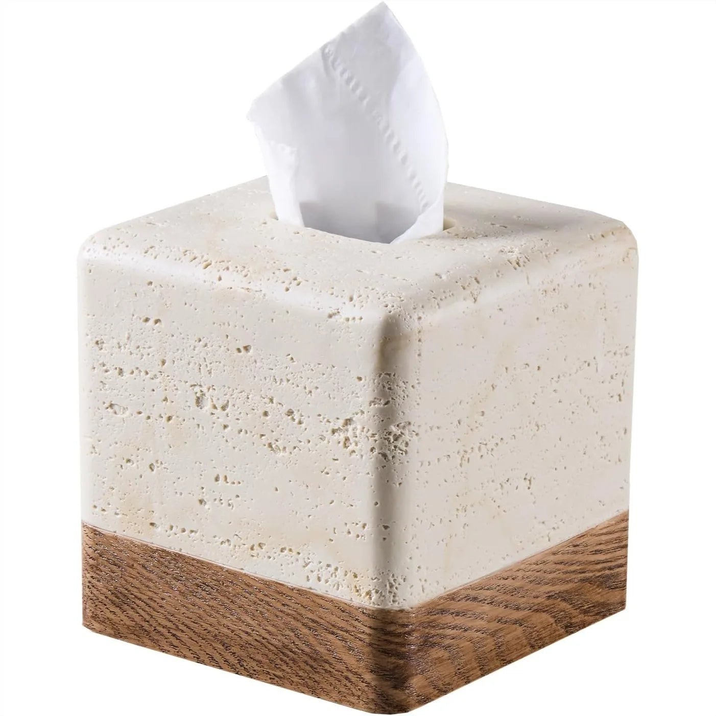 Wood-Grain Travertine Tissue Box