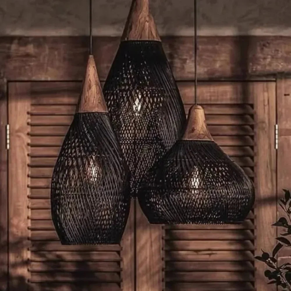 Wabi-Sabi Rattan Pendant Chandelier