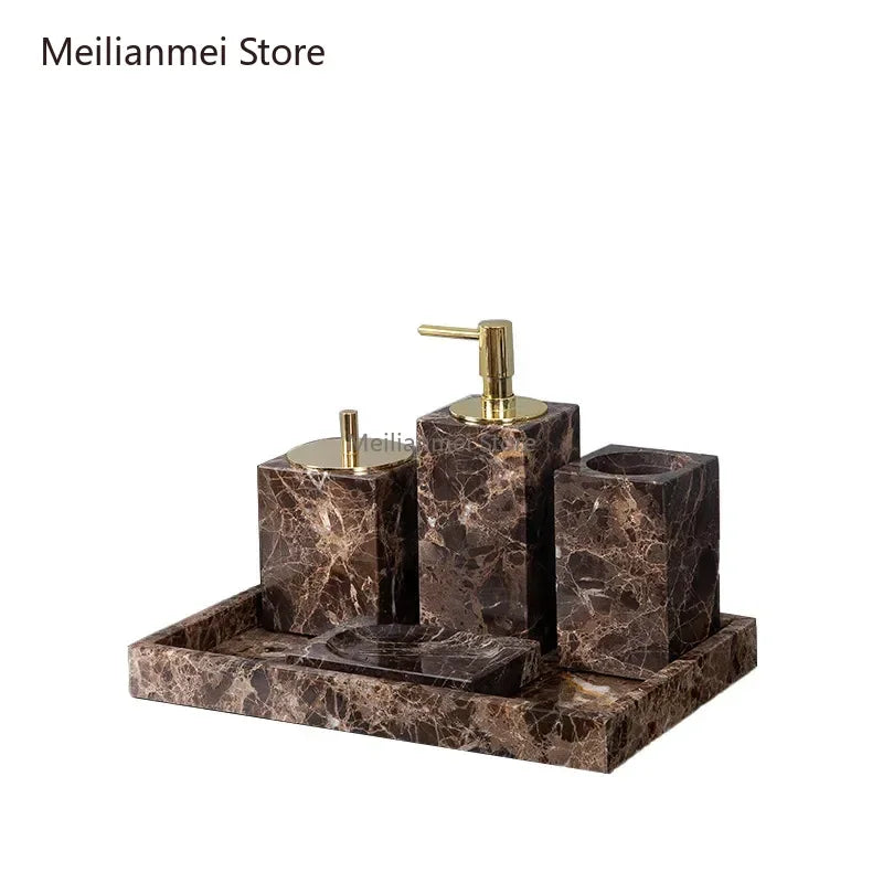 Dark Brown Marble Bath Set
