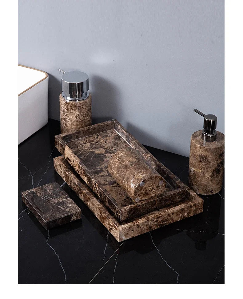 Dark Brown Marble Bath Set