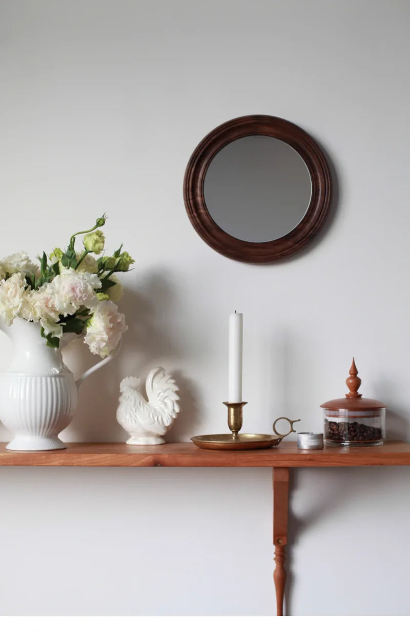 Rustic Round Walnut Wall Mirror