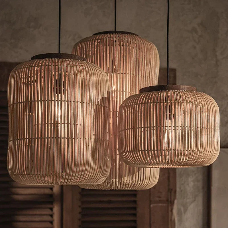 Wabi-Sabi Rattan Arc Pendant Lamp