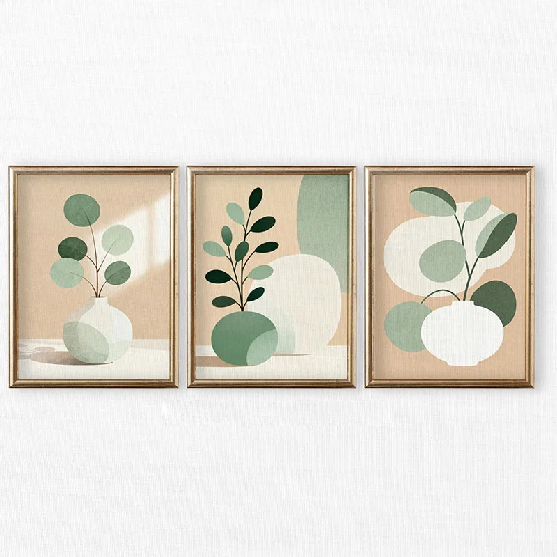 Set of 3 Japandi Canvas Wall Art