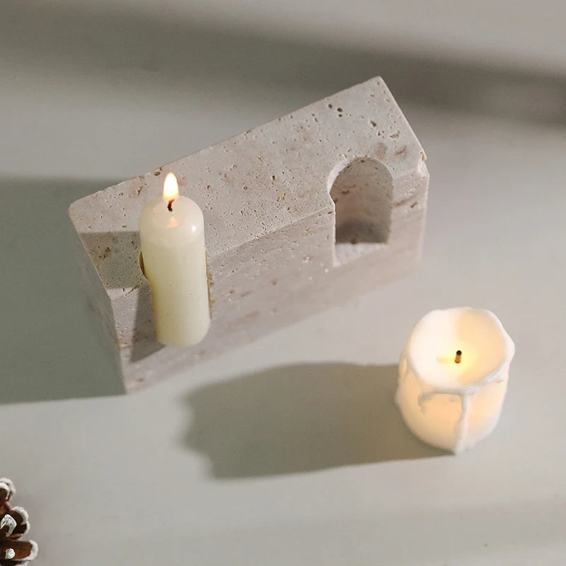 Vintage Travertine Candlestick