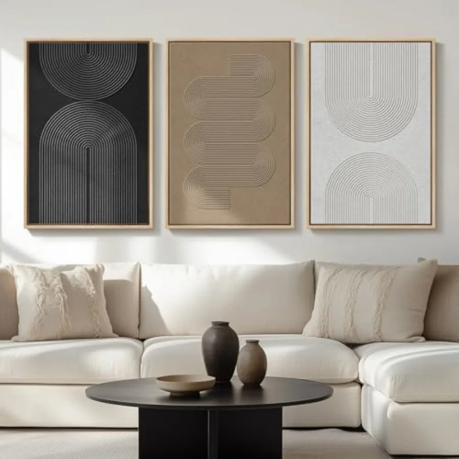 Set of 3 Boho Black Canvas Wall Art