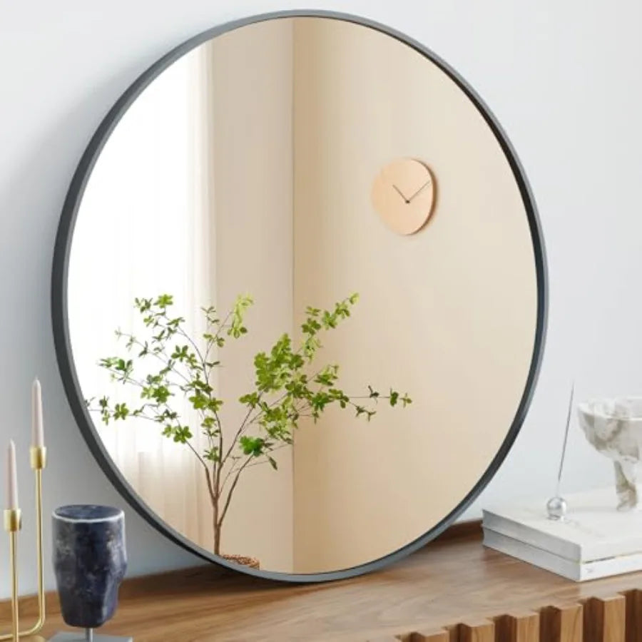 Round Metal-Framed Wall Mirror